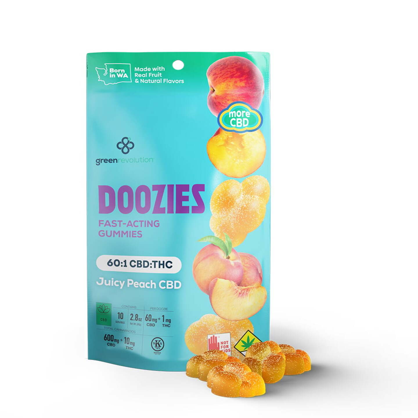 Doozies Juicy Peach 60:1 600mg/10mg 10pk (CBD/THC) Doozies