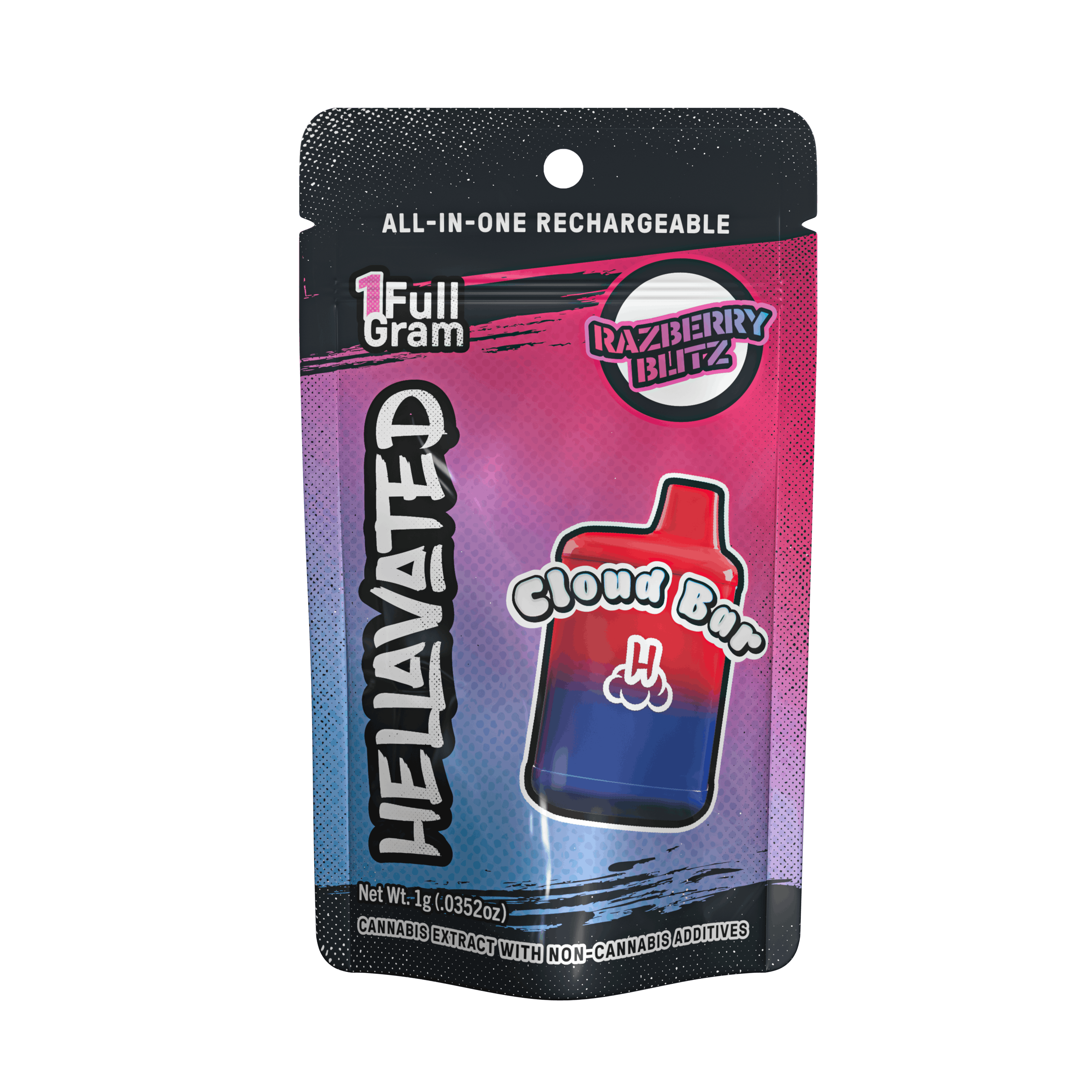 Hellavated Razberry Blitz 1.0g BHO Distillate Cloud Bar Hellavated