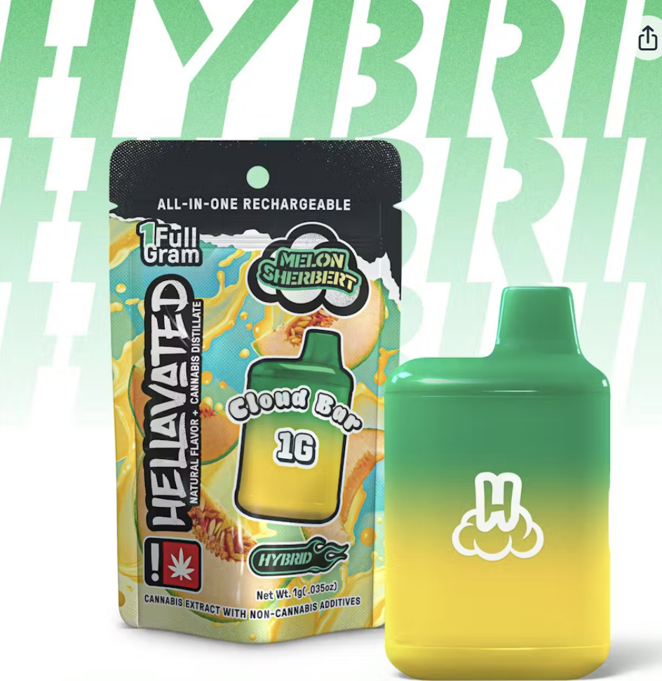 Hellavated Melon Sherbert 1.0 g BHO Distillate Cloud Bar Hellavated -  Roslindale Cannabis Company Dispensary in Roslindale, MA