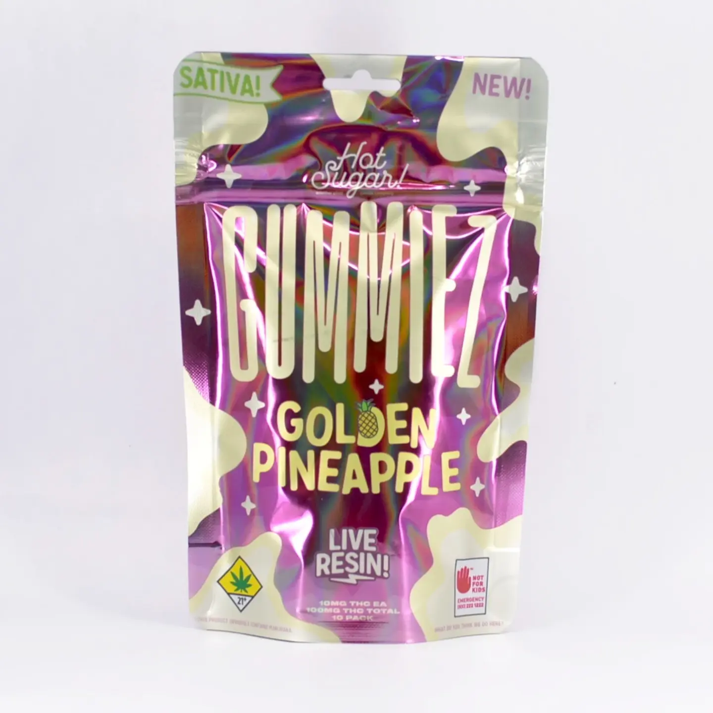 Hot Sugar Golden Pineapple - 100mg - Indica - Live Resin - Gummiez