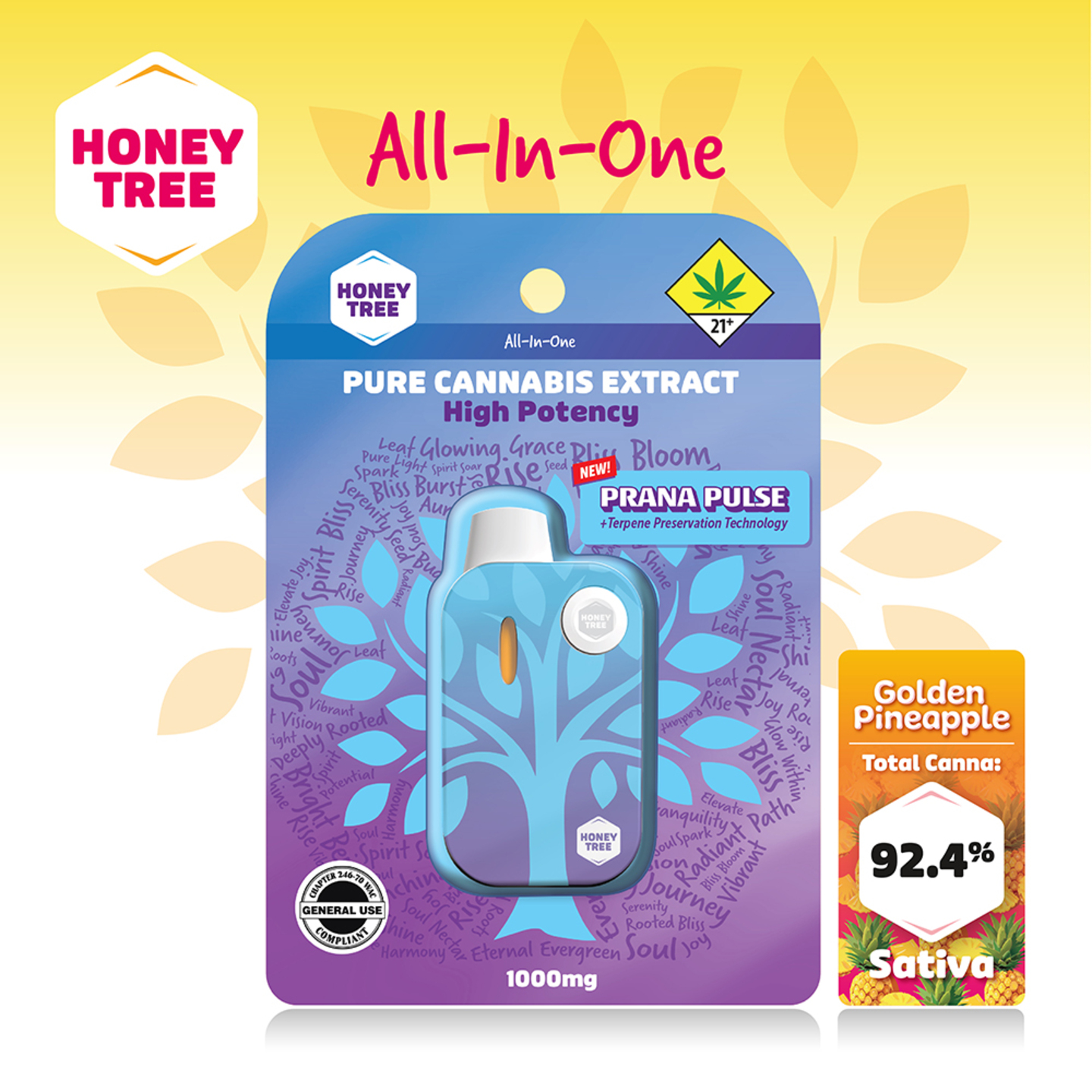 Honey Tree Golden Pineapple - 1g - All In One Vape - Flavored - Honey Tree Honey Tree Golden Pineapple - 1g - All In One Vape - Flavored - Honey Tree