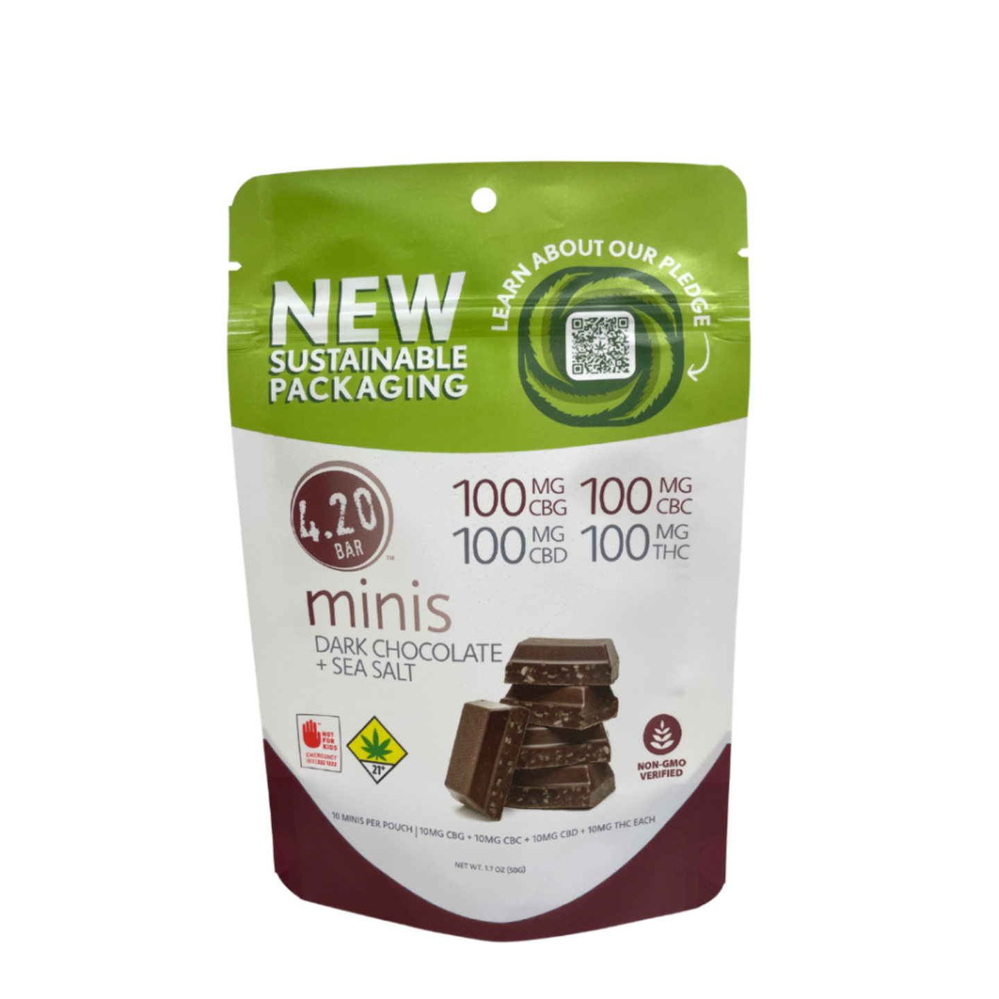 420 Brand Dark Chocolate Sea Salt - 100THC:100CBD - 420 Mini