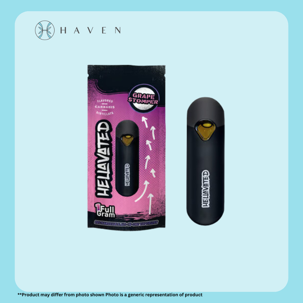 Hellavated 1g Grape Stomper (Disposable Pen) | Hellavated - Haven Hellavated 1g Grape Stomper (Disposable Pen) | Hellavated - Haven
