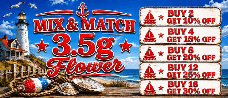 Flower | 3.5g | 2-10% Off | 4-15% Off | 8-20% Off | 12-25% | 16-30% Off